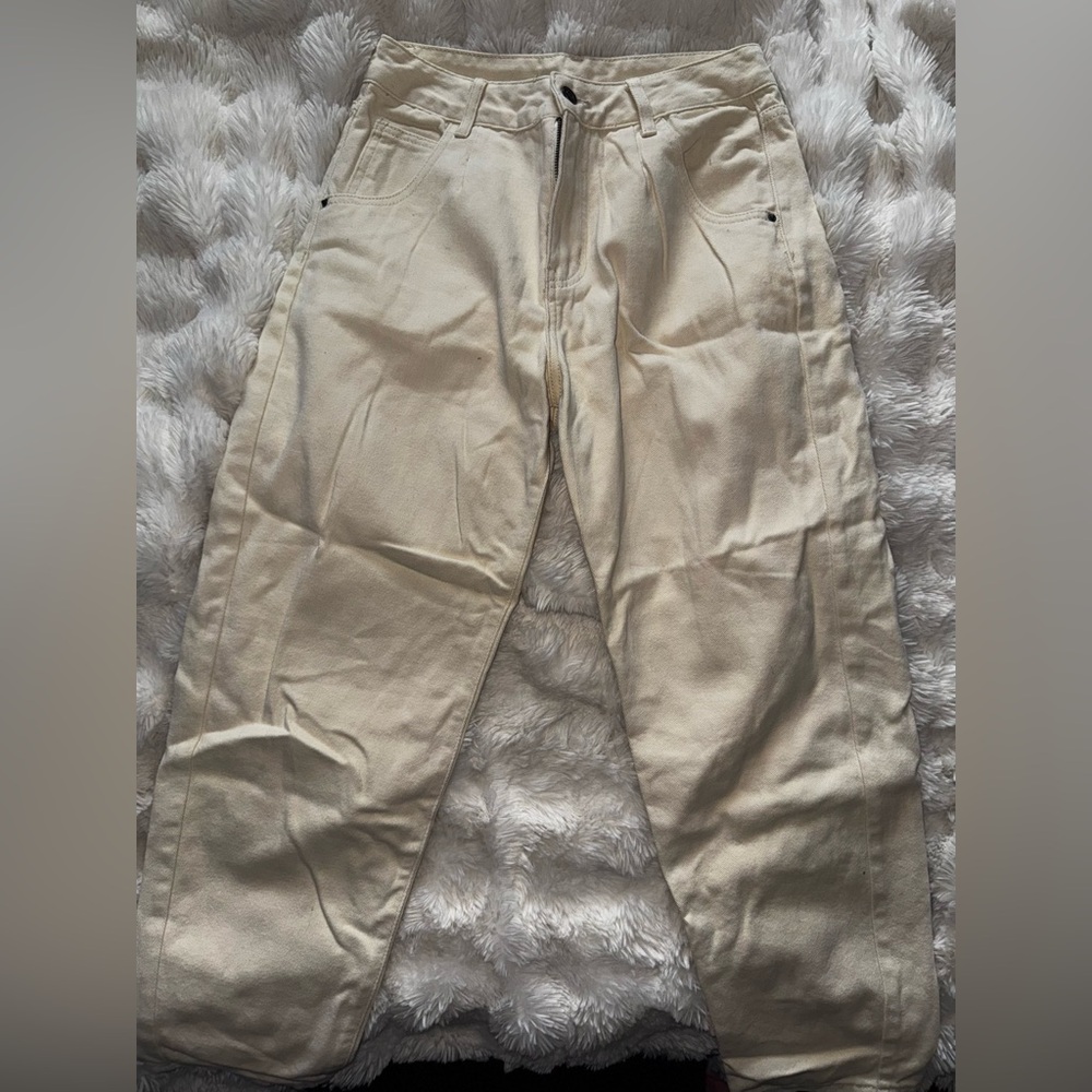 SHEIN Cream Chinos Classic Cotton Blend